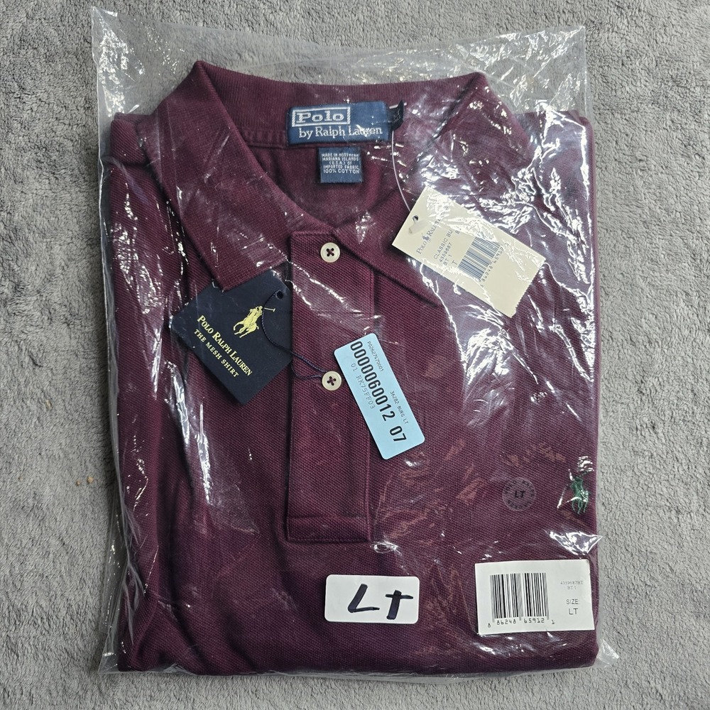 NWT Polo Ralph Lauren Mesh Polo Shirt Mens Large Tall Burgundy S/S Green Pony